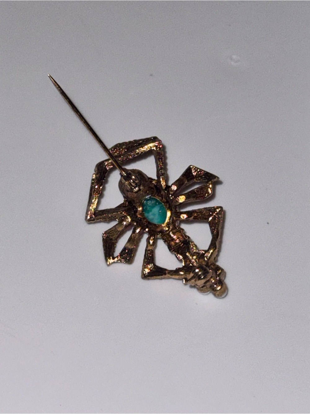 Vintage 1950s Egypt Scarab Beetle Etched Gold Brooch Pearl Stone Gem Lobster Pin - Picture 6 of 10